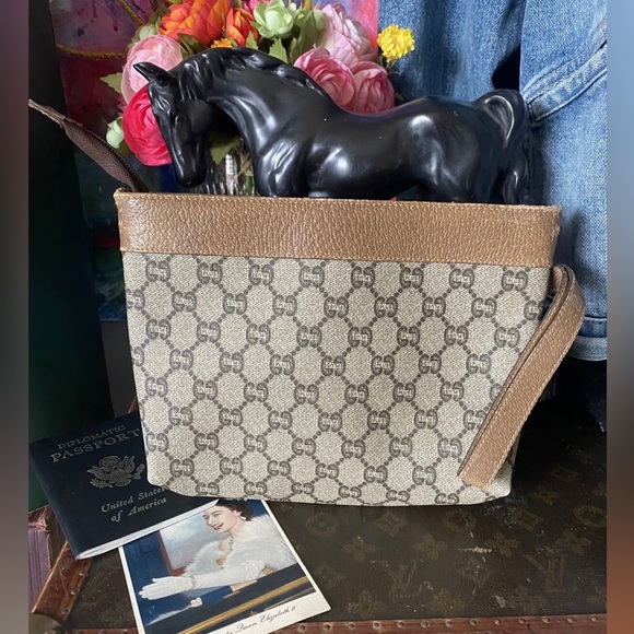 Rare Vintage GUCCI GG Monogram Plus WRISTLET Clutch Bag Purse Handbag Designer - Picture 4 of 9